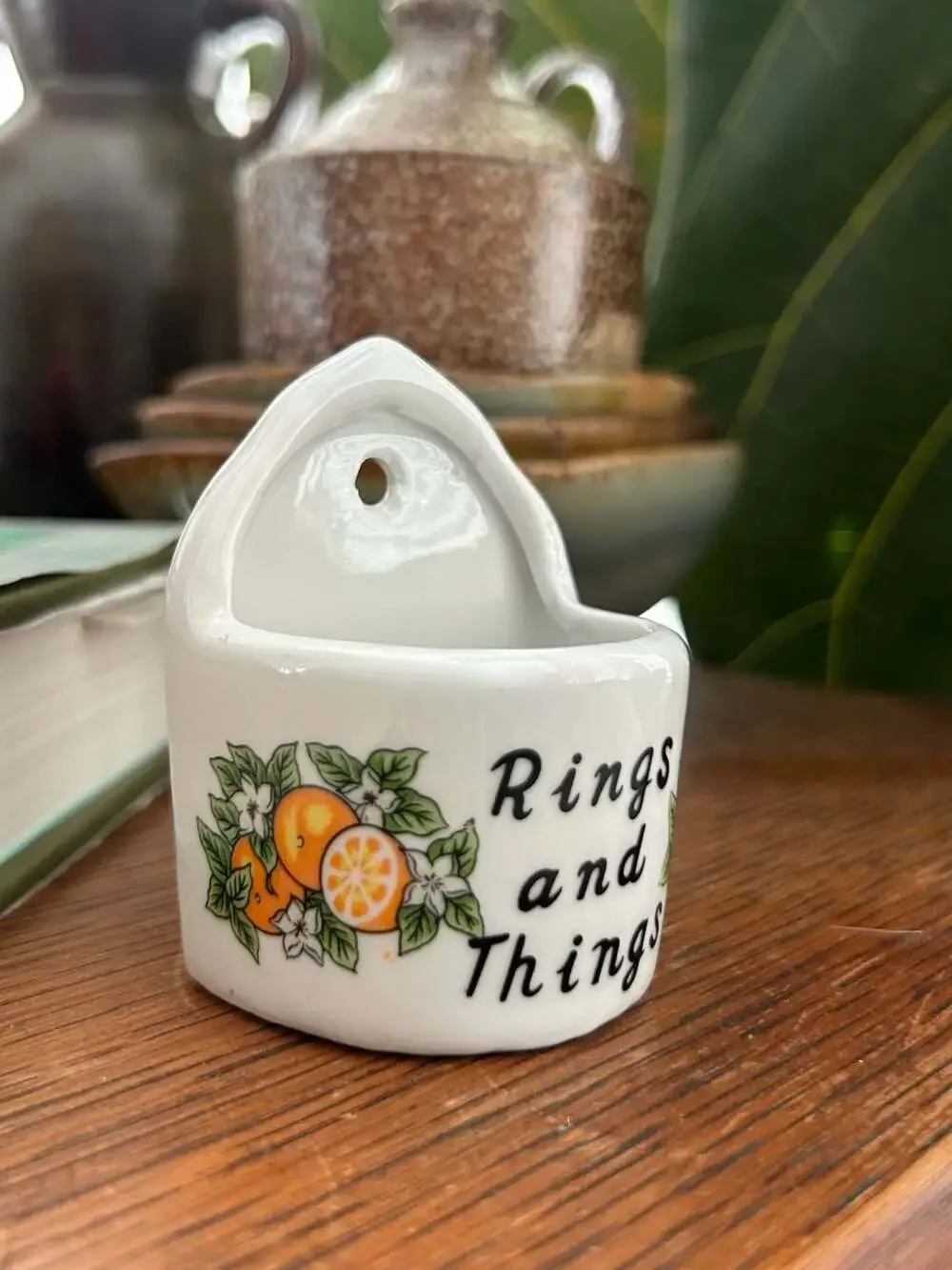 Vintage Rings and Things Tiny Ceramic Jewelry Holder Wall Hanging Floral